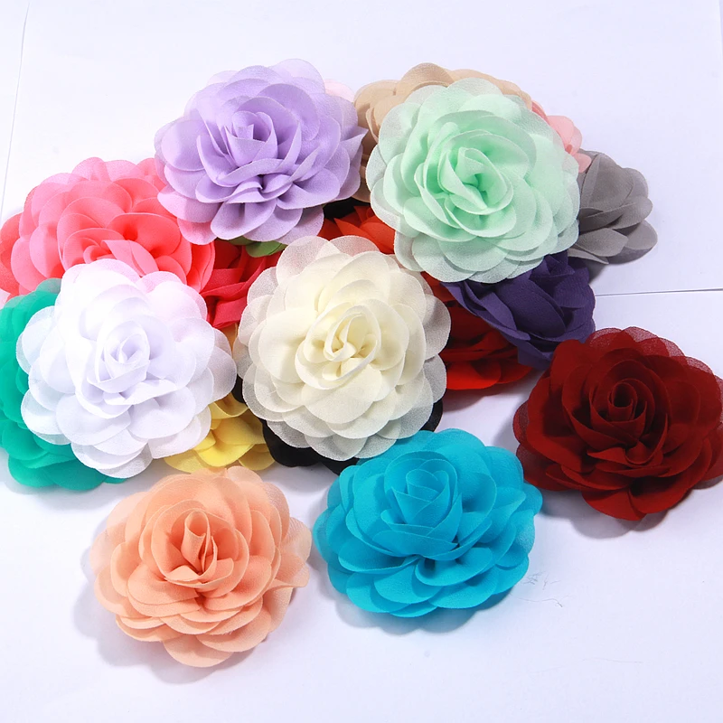 5Pcs 8cm Petals Poppy Chiffon Fabric Artificial Flowers for Wedding Dress Hats Headband Brooch DIY Home Decor Craft Projects