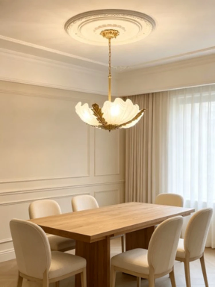 Middle aged shell glass pendant light pink French retro light luxury American bedroom dressing room lighting fixtures