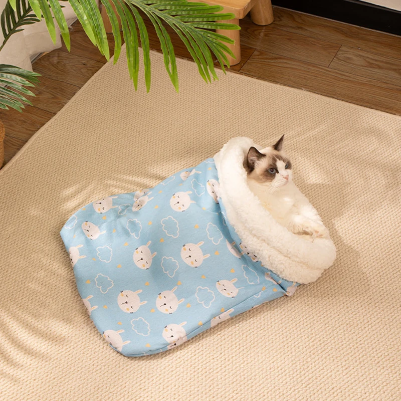 Warm Cat Sleeping Bag Fluffy Thickened Winter Pet Pocket Type Cat Warm Nest Thickened Soft Comfortable Warm Quilt Bed