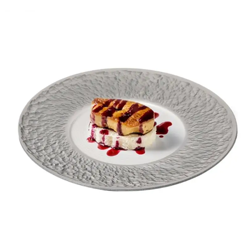 Relief Textured Ceramic Wide Plate Restaurant Steak Dessert Sushi Dish Molecular Cuisine Specialty Tableware