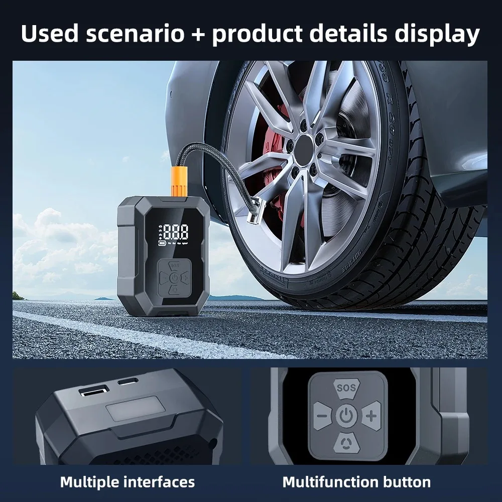 YIJU Wireless Tire Air Pump Portable Electric Inflator For Motorcycle Car Bicycle Compressor Football Ball Inflator Pump Tools