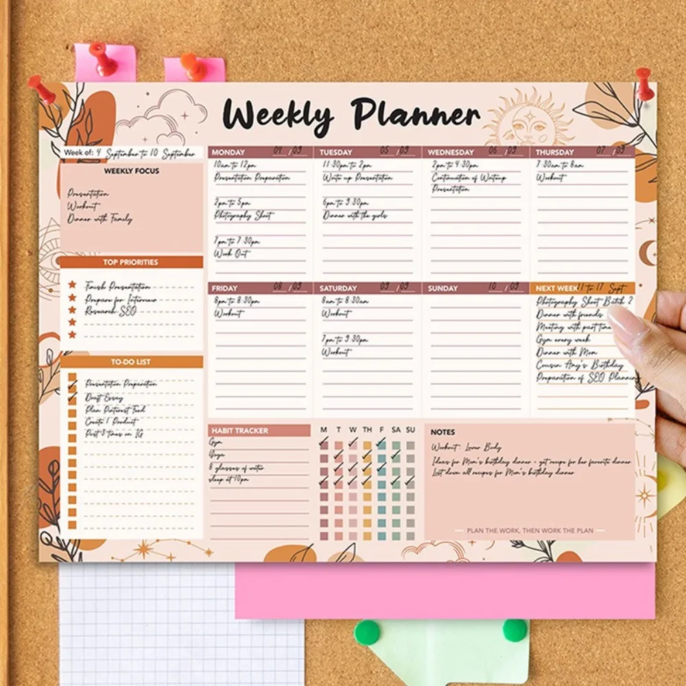 Nordic Style Weekly Planner Notebook Colorful Thicken Paper To-do List Pad Coil Design 52-page Desk Task Planning for Goals