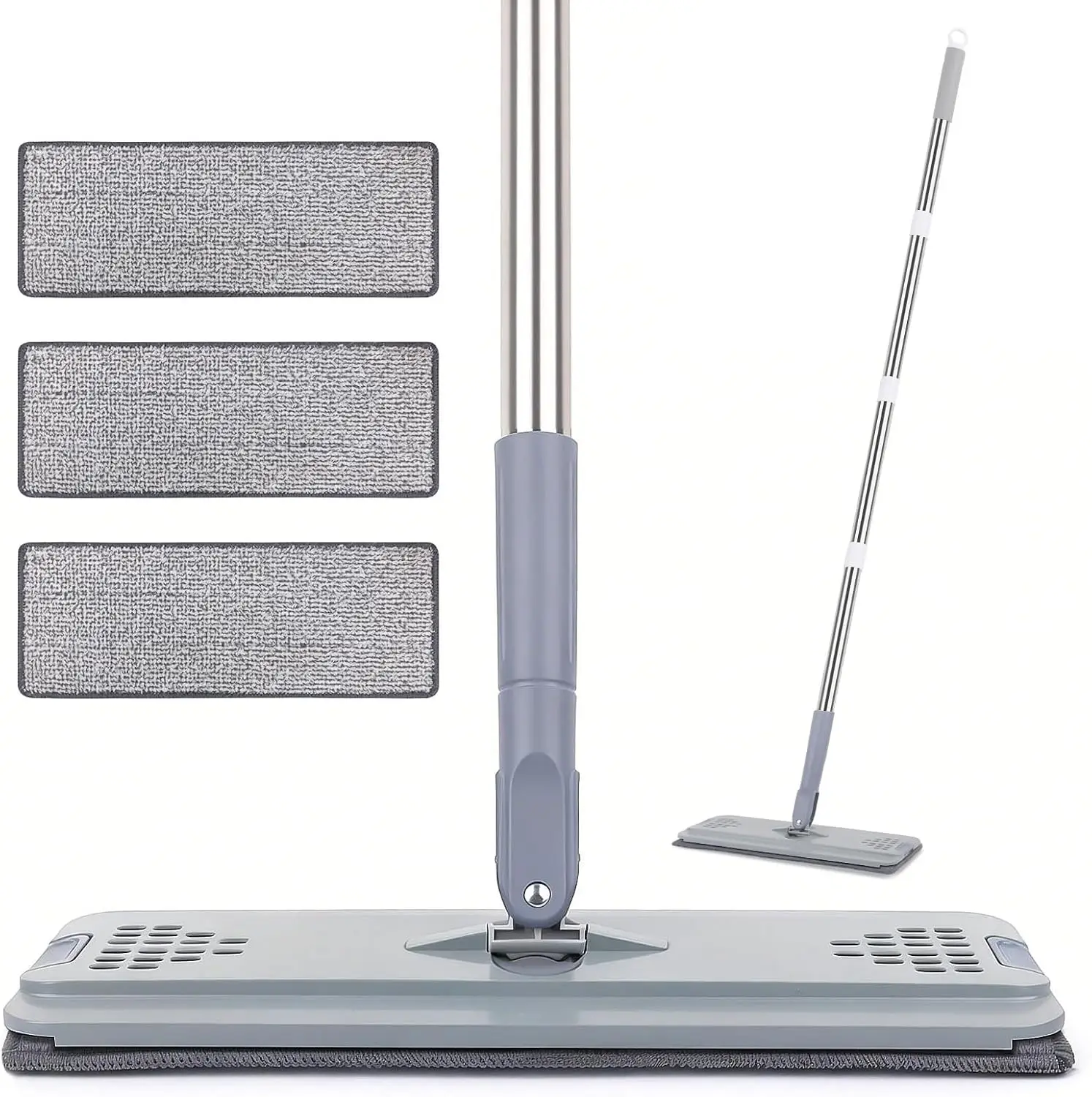 

Microfiber Flat Mop with 3 Washable Pads Adjustable Handle 29 to 49 Inches Wet Dry Cleaning for Hardwood Laminate Tile Vinyl
