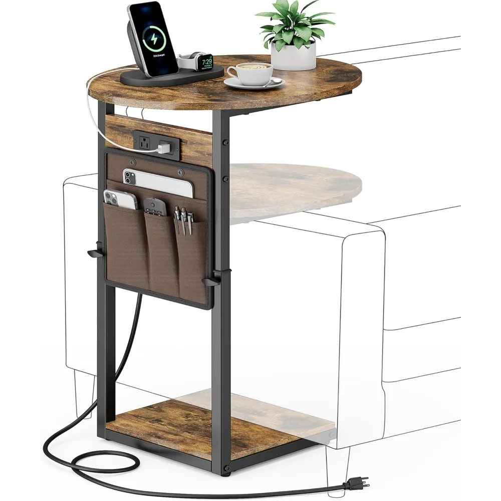

Vagusicc C Shaped End Table with Charging Station, Adjustable Height Side Table for Couch, 32 Tall End Table Small Couch Side Ta
