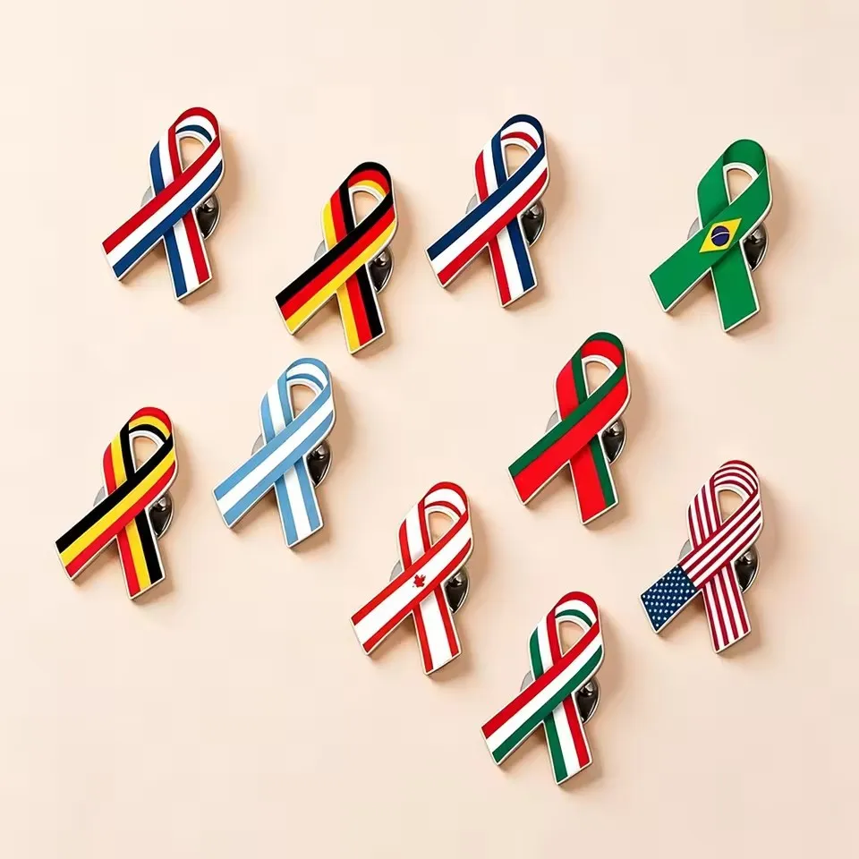 1PC/5PCS/10PCS Stainless Steel Flag Ribbon Brooch For Men Women USA American Flag Spain France Canada Flag Badge Pin