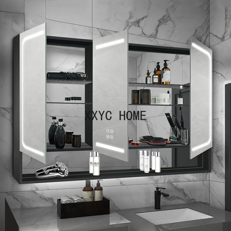 

Smart Bathroom Mirror Cabinet Space Aluminum Strip Storage Rack Bathroom Wall Cupboard Separate Wall-Mounted Bathroom Mirror