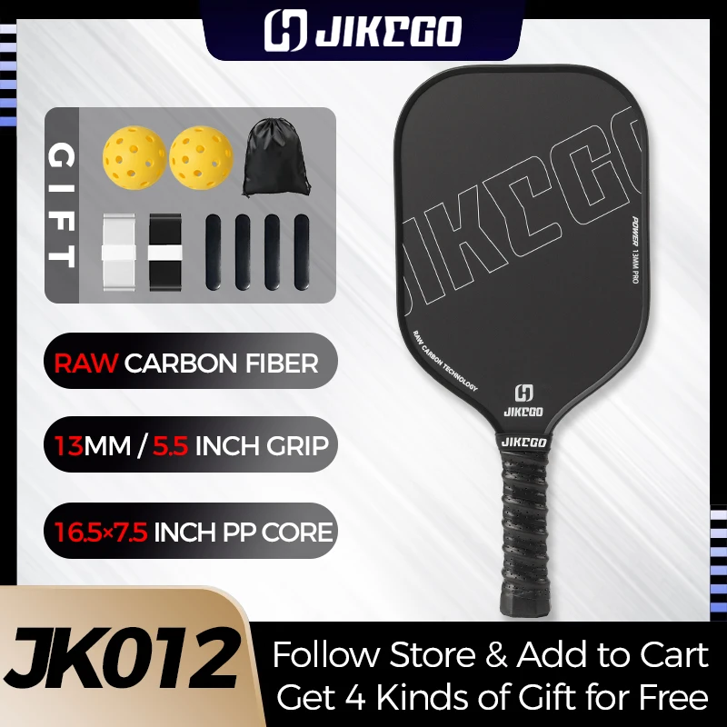 

JIKEGO 5,5-дюймовая ручка 13 мм T700 из необработанного углеродного волокна RCF Pickleball Paddle Мужчины Женщины Больше вращения Pickle Balls Ракетка Чехол