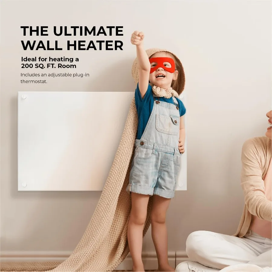 Wall Mount Space Heater Panel with Built-in Thermostat for Efficient Room Heating - 600 Watt Convection Heater Designed for Spa