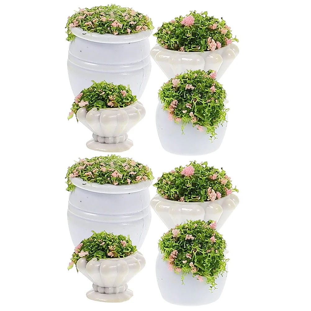 8 Pcs Mini Planter Vase Artificial Green Decor Model Adornment Toy Table DIY Fake Scenery Flower Plastic Miniature Ornaments