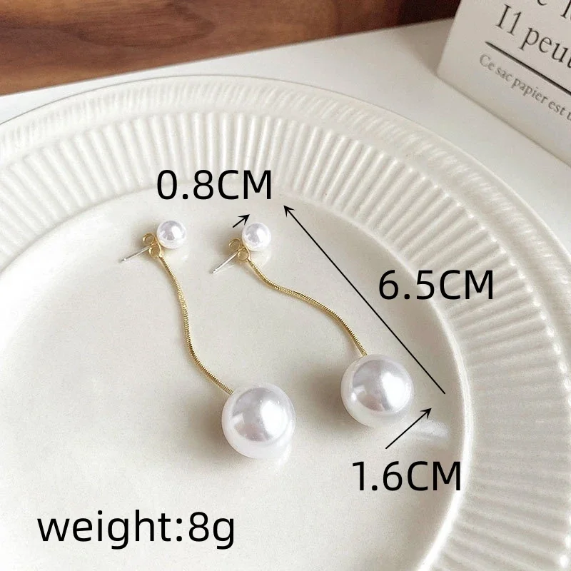 White Imitation Pearl Big Chain Tassel Long Drop Earrings for Women Gold Color Ear Jewelry Trend Statement Girl Gift