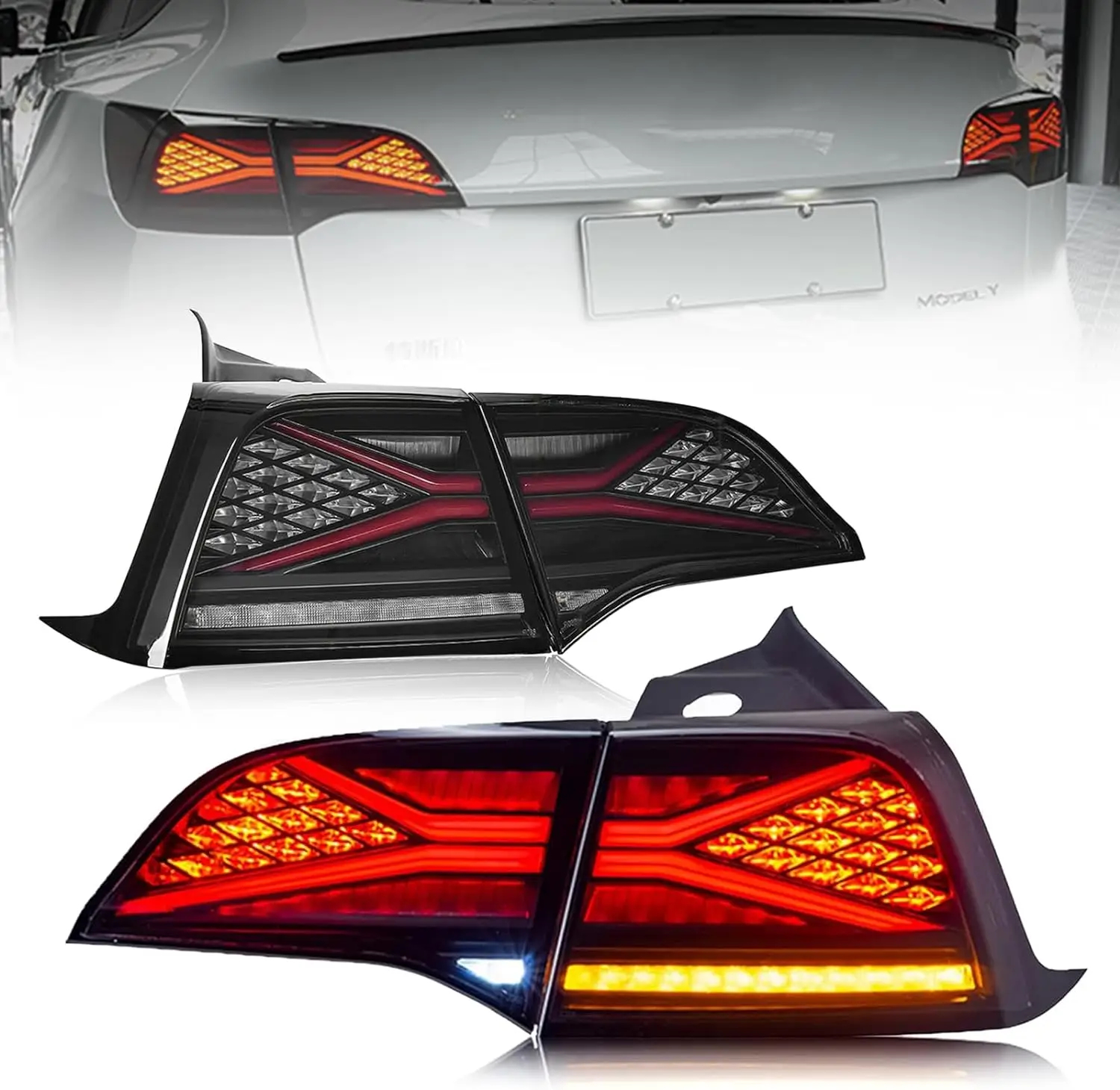 LED Tail Lights for Tesla Model 3 / Y 2017-2022 Rear Brake Lamp Upgrade with Start-up Animation Dynamic Sequential