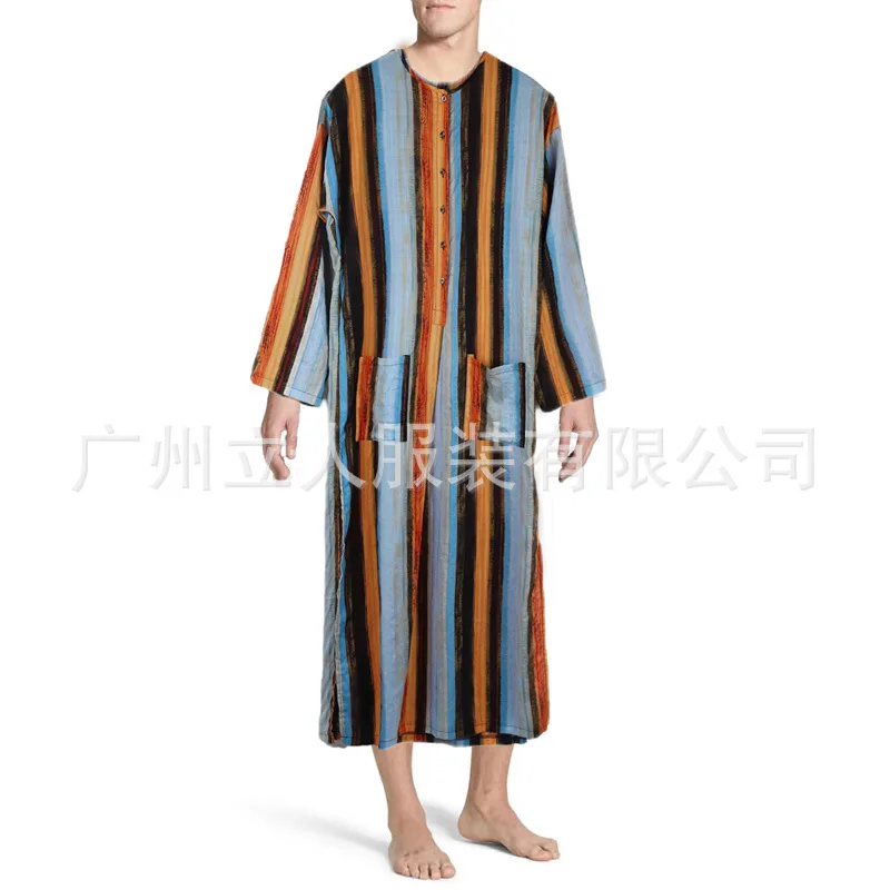 2025 New Men Vintage Lslamic Arabic Jubba Thobe Long Sleeve Pockets Robes Men Saudi Arbia Abaya Dress Muslim Fashion Kaftan Male