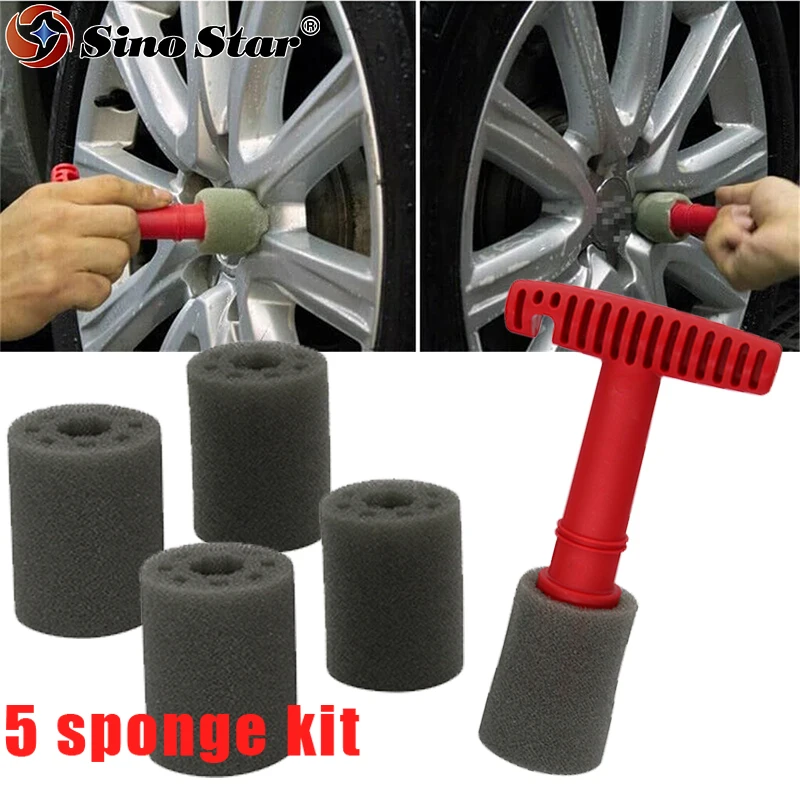 

5Pcs Top Selling Removable Insert Wheel Cleaning Wash Brush Car Accessories Steel Ring Screw Sponge Lug Nut Brushs Dropshipping