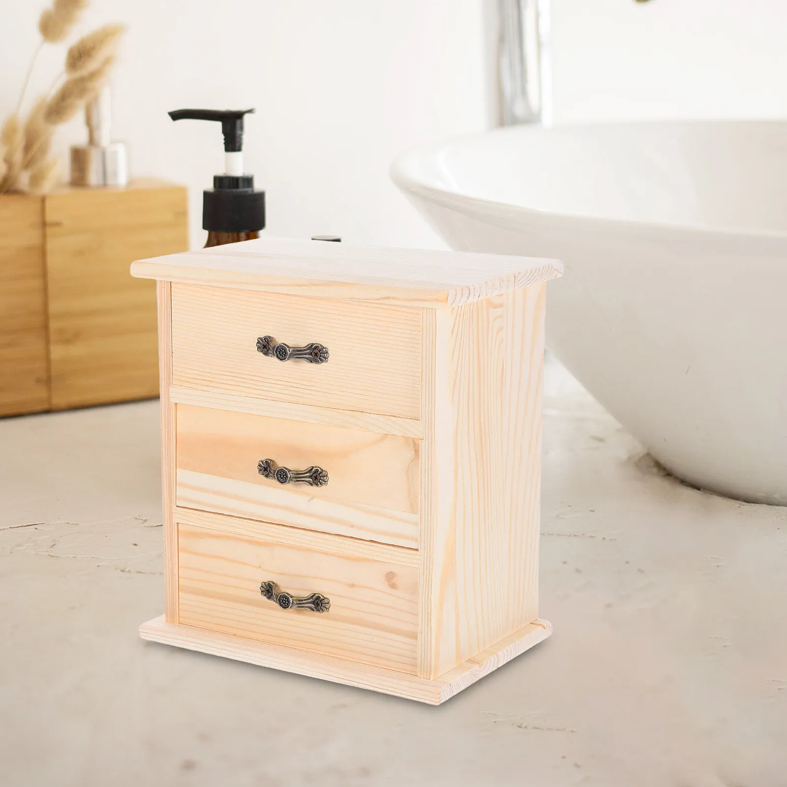 Wooden Desk Organizer Three Tier Storage Box with Built-in Drawers for Pens Paper Clips Sticky Notes Small Desk Organizer Wood