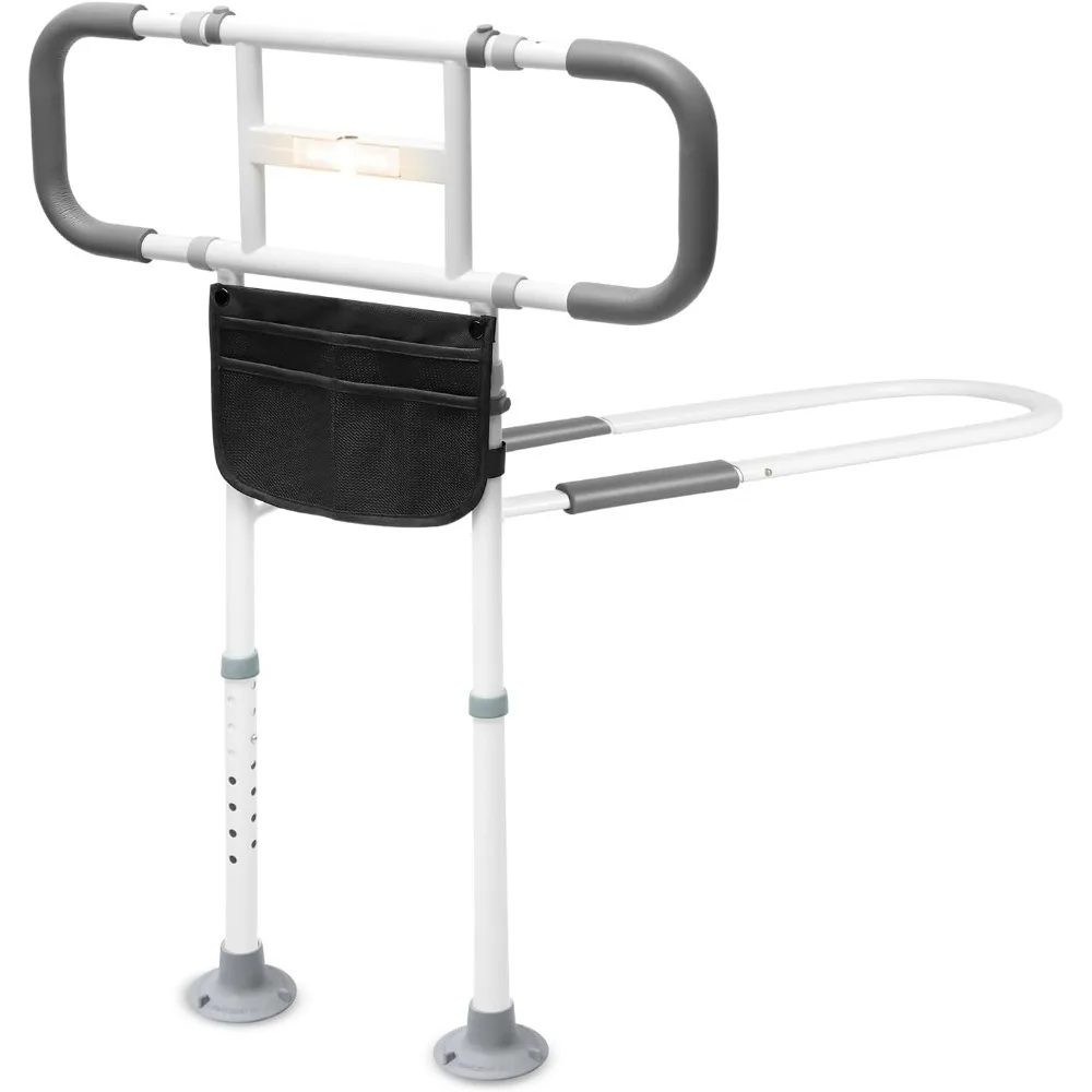 Bed Rails for Elderly Adults, Height Adjustable Bed Assist Rail with Motion Light & Storage Pouch, Bed Handle with Support Legs