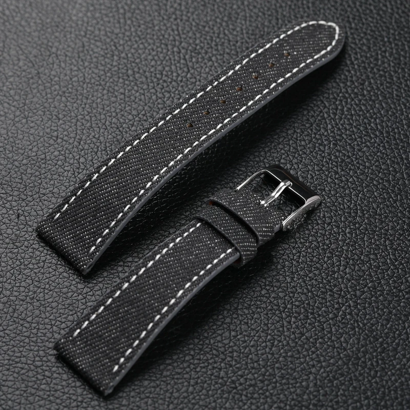 Handmade Denim Laminated Leather Strap 18 19 20 22MM Quick Release Soft Vintage Bracelet Blue Green Brown Ultra Thin Watchband