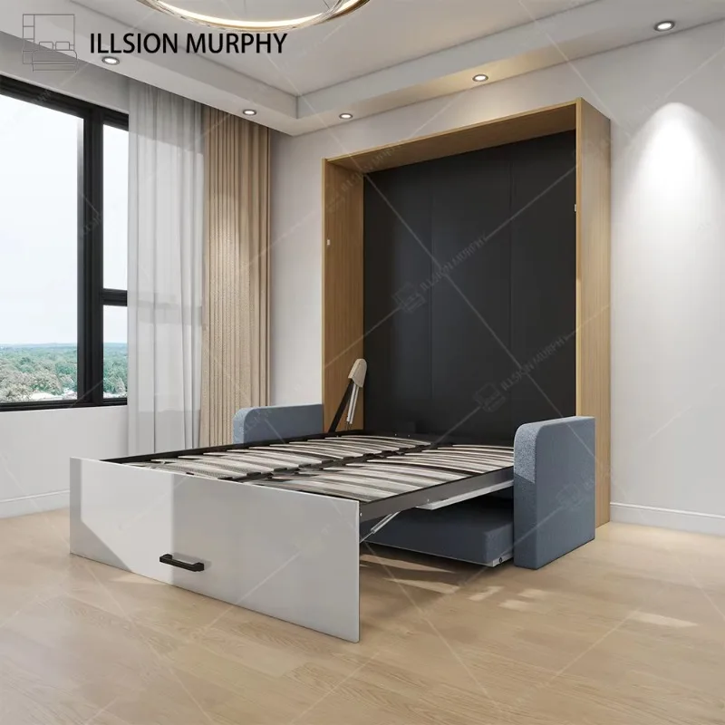 Wall-mounted Murphy bed multifunctional integrated furniture with wardrobe and sofa