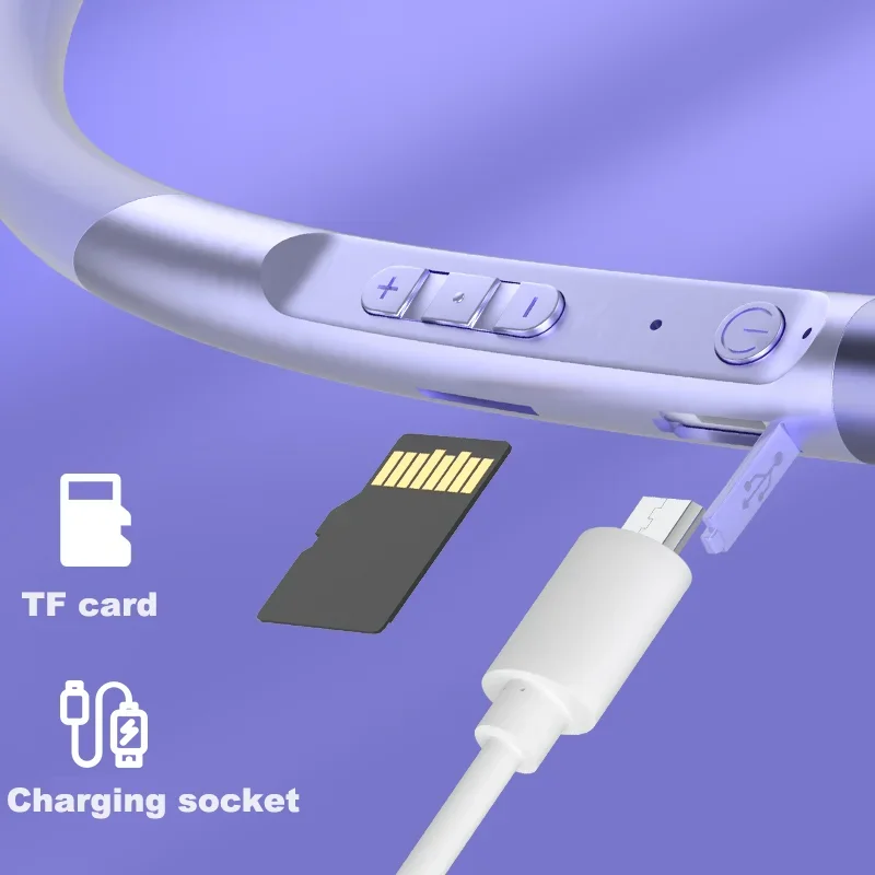 Auricolare Bluetooth 5.1 cuffie con archetto da collo con microfono HD cuffie Wireless HIFI Stereo con auricolari con scheda TF per lo Sport