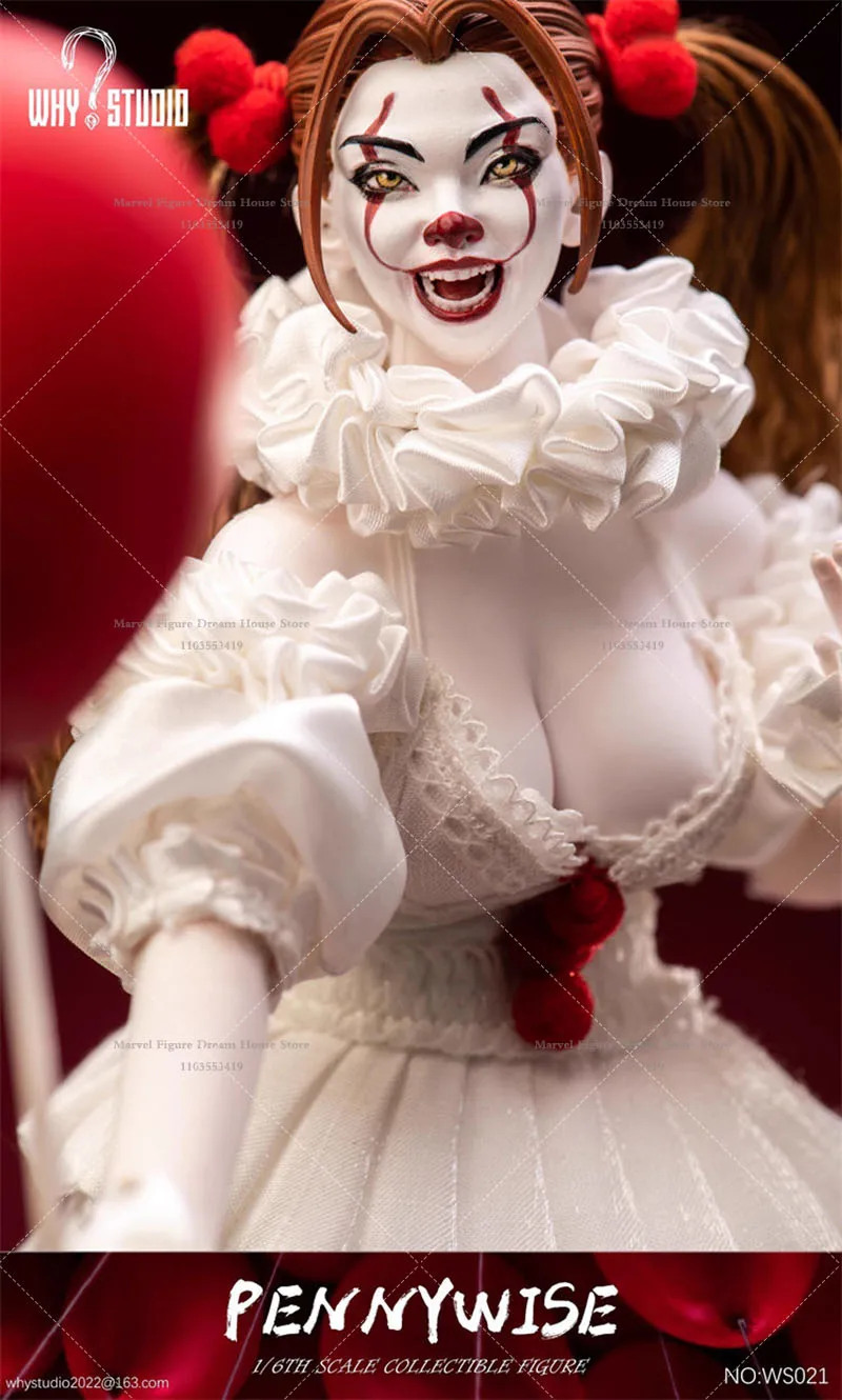 1/6 Scale Pale Deathly Makeup Double Ponytail Head Circus Clown 12-inch Full Set Action Figure Soldier Dolls WHY STUDIO WS021