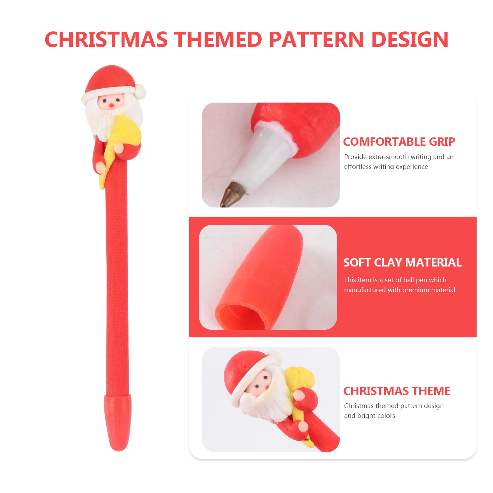 

6 Pcs Soft Ceramic Pen Kawaii Stationery Christmas Style Ball Santa Claus Snowman