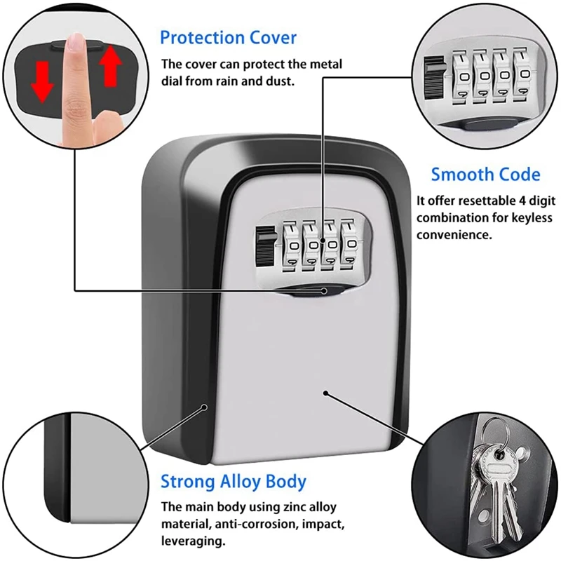صندوق تخزين مفاتيح محمول على الحائط مقاوم للماء ، مجموعة من 4 أرقام ، صندوق قفل للمنزل والفنادق