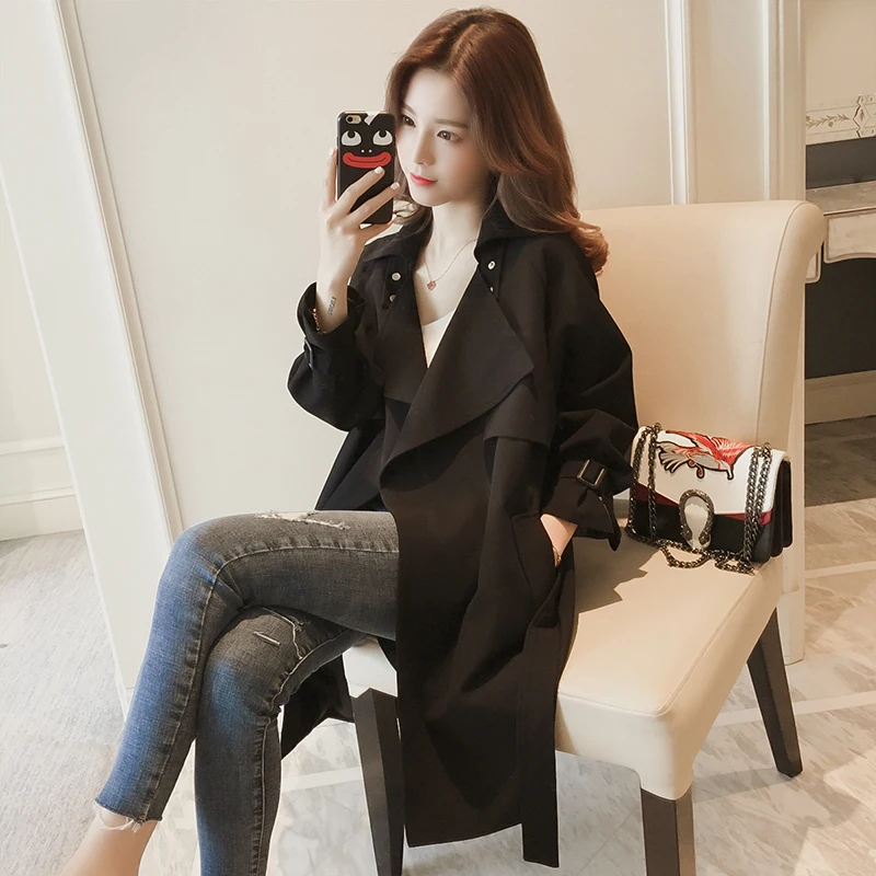 

Black Coat Jacket Women's Autumn Winter Versatile 2026 New Medium Length Small Size Elegant British Style Coat Spring Autumn