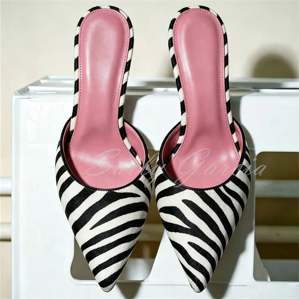 Leopard Print High Heel Slippers Women Sexy Pointy Toe Stiletto Heel Slip On Elegant High Heels Banquet Party Dress Mules