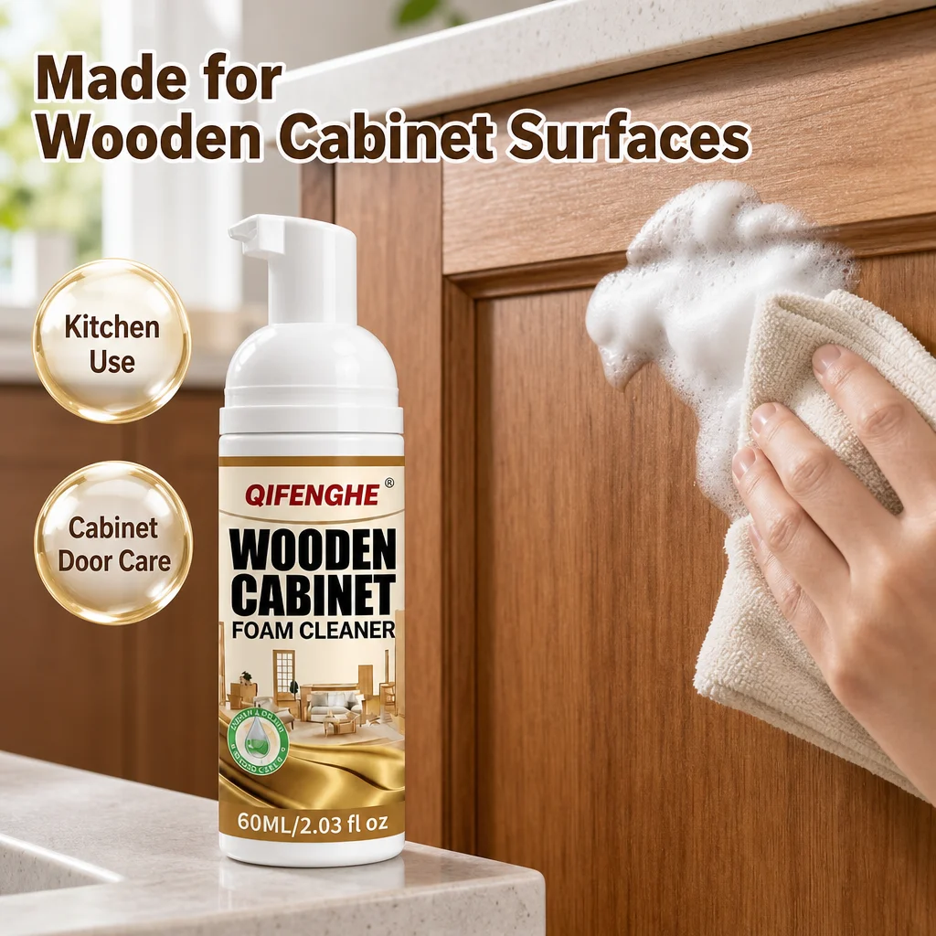Wooden Cabinet Foam Cleaner, Remove Sticky Grease Fingerprints Build-Up, Kitchen Cabinet Degreaser 60ml