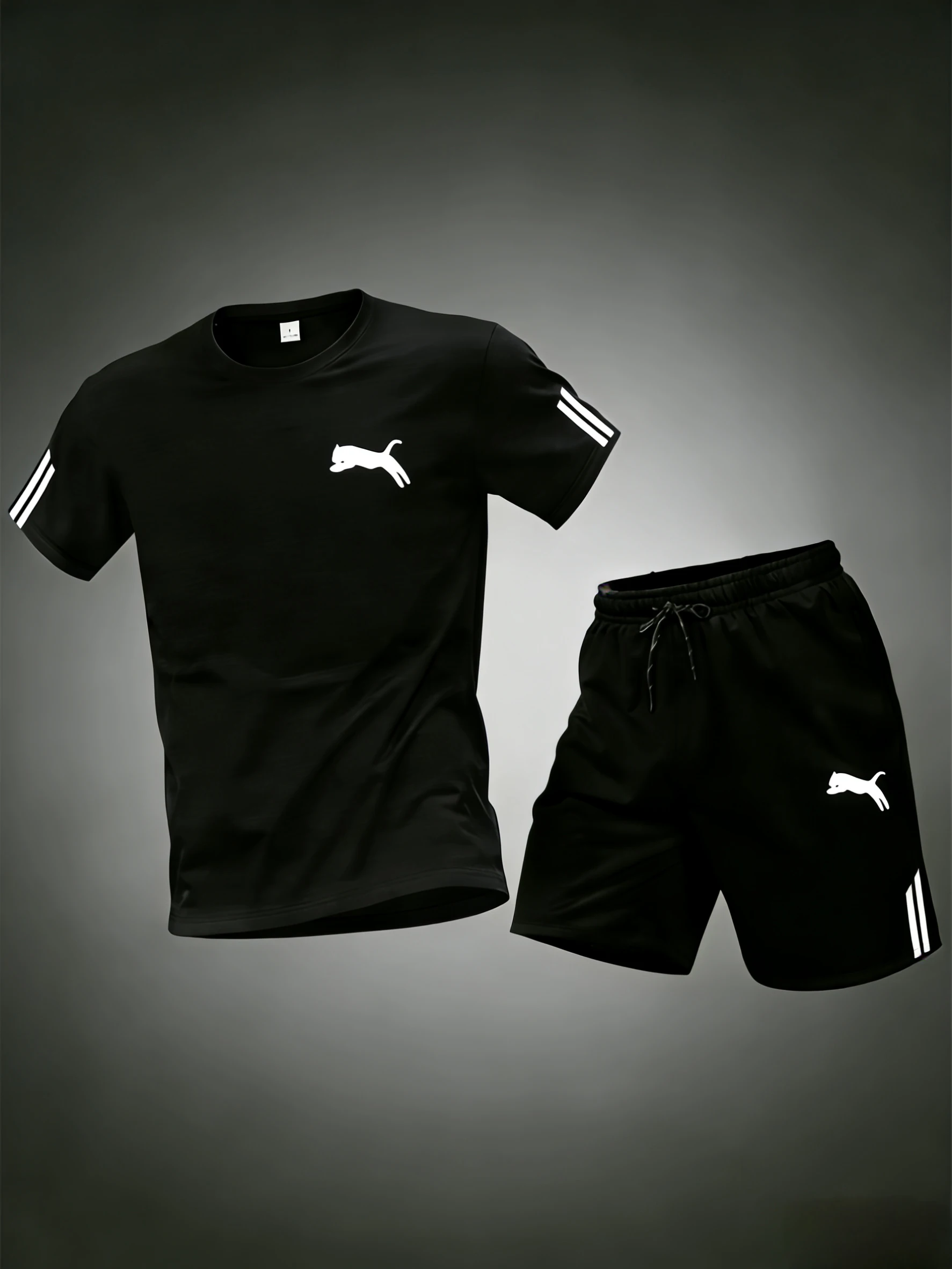 

Men's quick drying short sleeved T-shirt and shorts set, men's breathable sports set, fitness T-shirt and shorts set, printed me