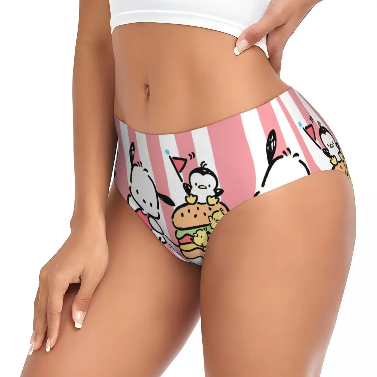 Biancheria intima elasticizzata traspirante da donna con mutandine brevi Pochacco Hamburger personalizzata