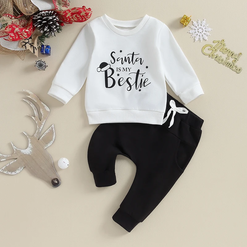 Infant 2-Piece Holiday Ensemble with Long-Sleeve Top Beanie and Cozy Pants - Festive Toddler Apparel for Christmas