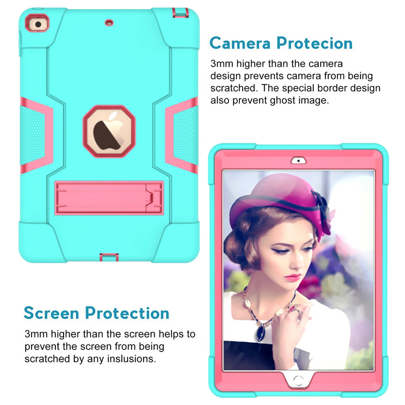 Shockproof Anti-fingerprint Dustproof TPU + PC Combo Tablet Cover with Kickstand for iPad 10.2 (2021)/(2020)/(2019) - Cyan/Rose