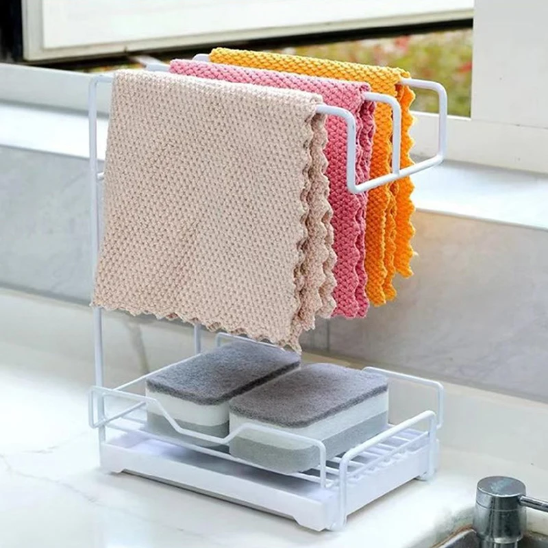 Kitchen Dishcloth Storage Rack Space-Saving Sink Sponge Drainage Rack Wall Mounted With Removable Drip Tray