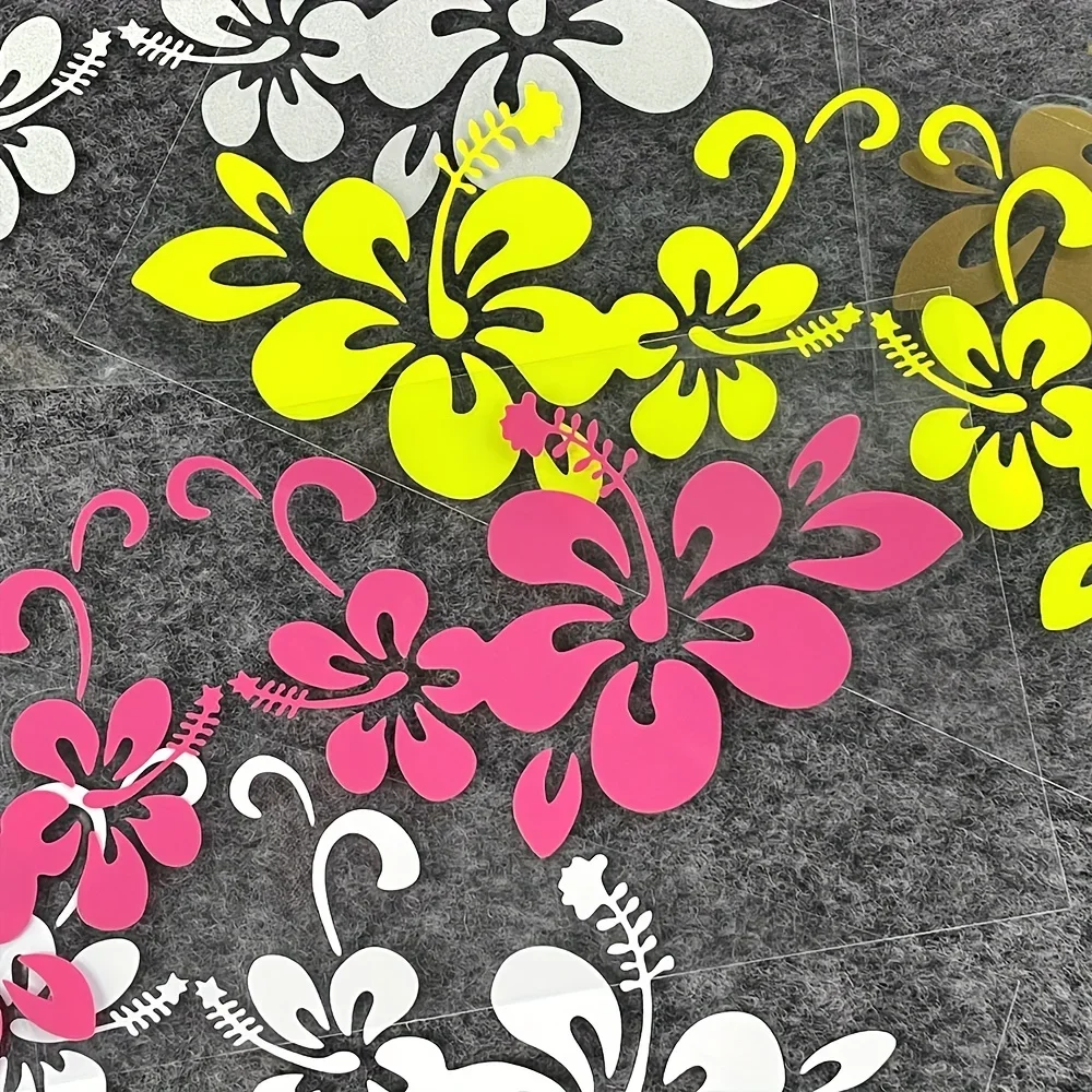 JDM Hawaiian Hibiscus Reflective Stickers Waterproof Vinyl Decals for Car Motorcycle Vehicle Body Custom Decor