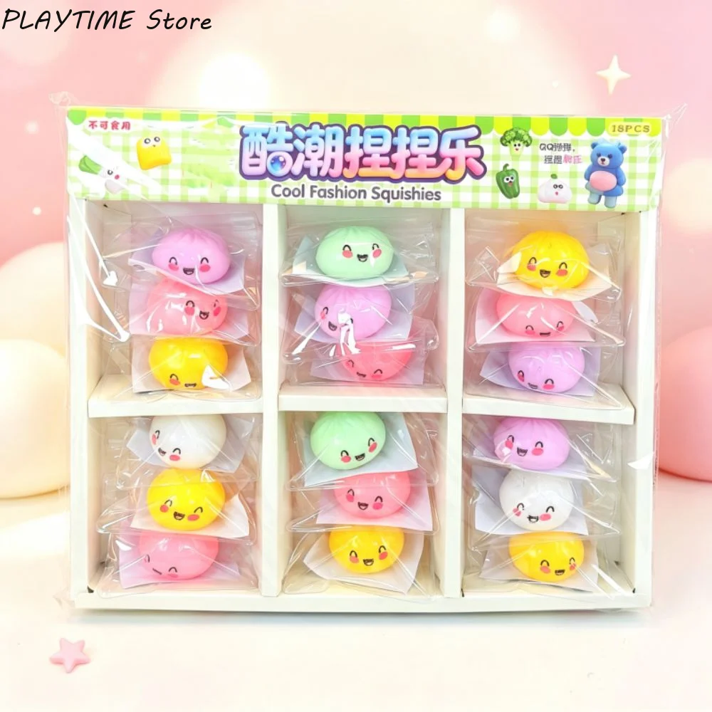 18pcs Mini Simulation Flash Dumpling Pressure Ball Sensory Fidget Soft Pinch Decompression Baozi Modeling Birthday Gifts
