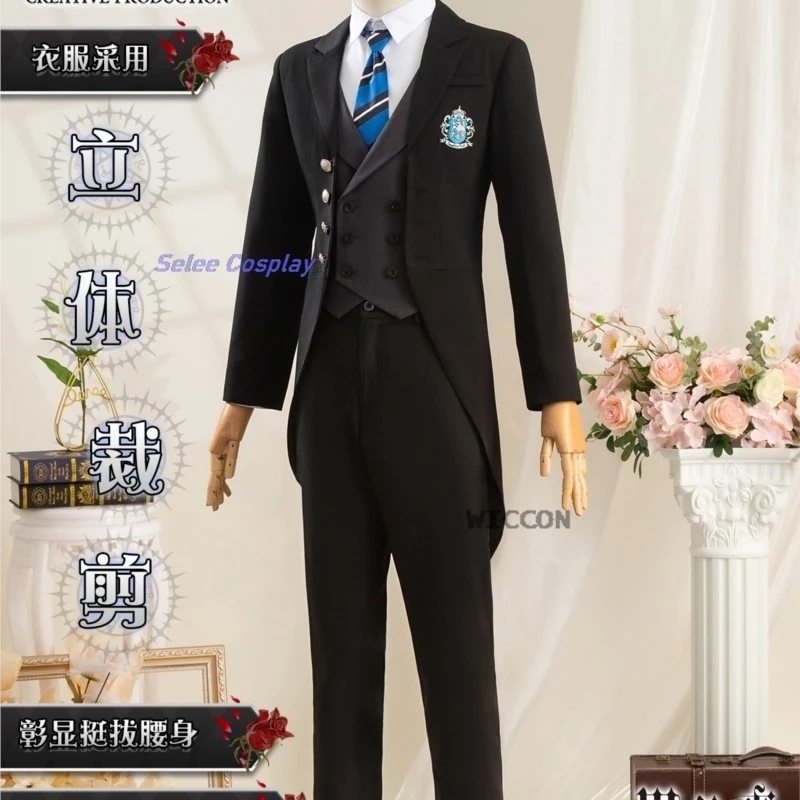 Traje de Cosplay de Ciel Phantomhive Black Butler para hombres, peluca de Anime, traje de Kuroshitsuji, uniforme de escuela pública, Halloween, Todo negro