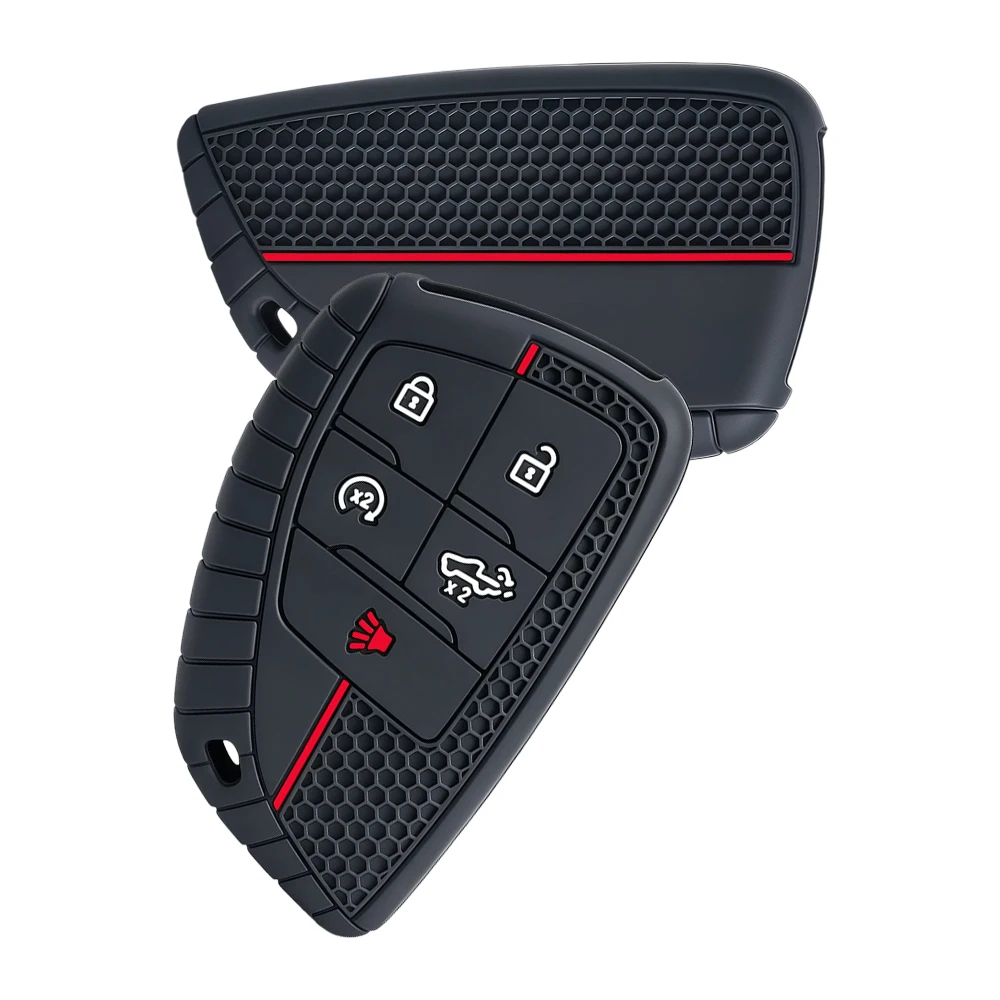 For GMC Sierra Chevrolet Silverado 1500 2500HD 3500HD Silicone 5 Buttons Car Key Fob Ring Chain Cover Case 2024 2025 Accessories view 4