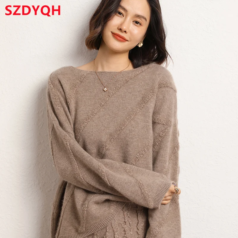 2023 Autumn Winter Women 100% Cashmere Sweater O-Neck High Quality Thicken Warm Pullover Female Loose Large Size Knitted Jumper