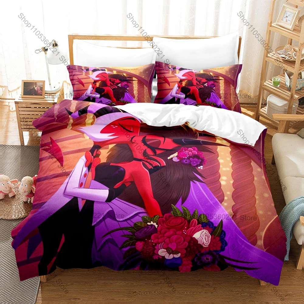 Kawaii Anime Bedding Set 3Pcs Printed Duvet Cover Set Microfiber Bed Linen For Moxxie Millie Fans Home Bedroom Decoration Gift