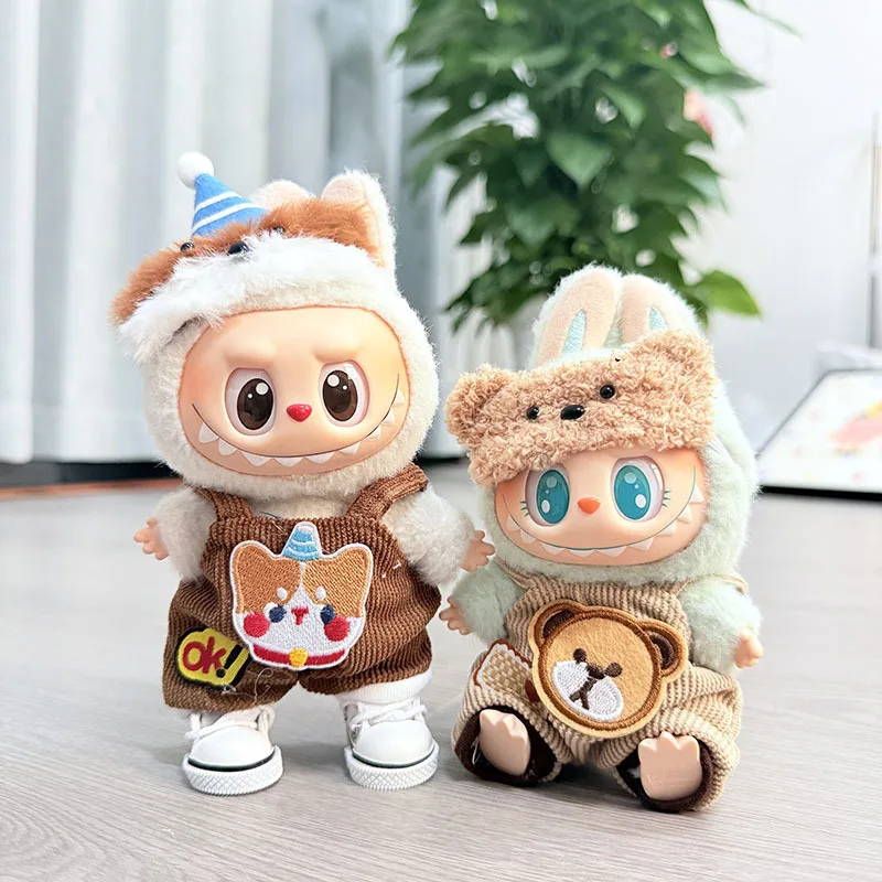 

Clothes For 15/17cm 1st-3rd Gen Labubu Dolls Cute Animal Themed Outfit Sets With Shiba Inu Pink Pig Bear And Cat Overalls Hat