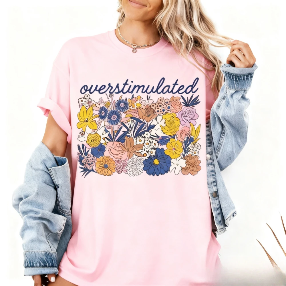 Surdimensionné maman t-shirt drôle sarcastique fleur sauvage chemise tdah femmes mode décontracté Streetwear motif créatif imprimé couverture en coton