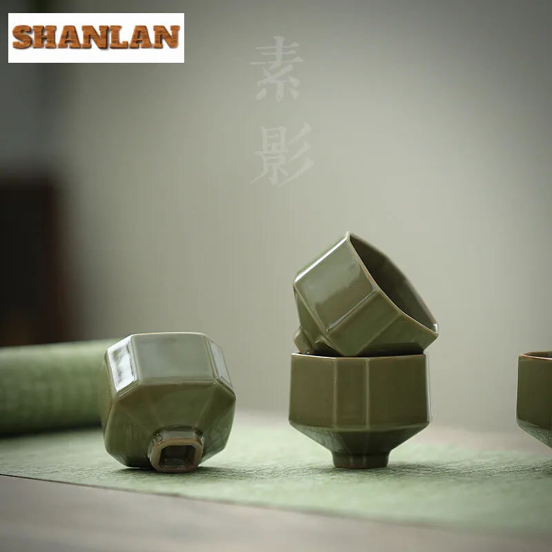 

2pc/set Retro Secret Color Glazed Ceramic Teacup Yue Kiln High Foot Tea Cup Tasting Master Cup Pair Set of Cups Kung Fu Teaset