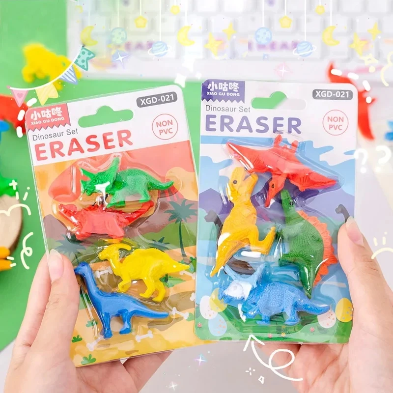 4PCS/1set Creative Cartoon 3D Dinosaur Modeling Eraser Set Prizes Small Gifts Children Eraser School Supplies Kawaii