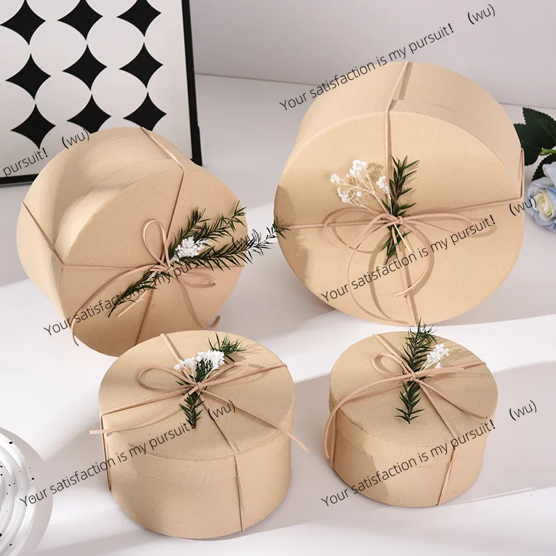 Round heaven and earth cover kraft paper gift box retro souvenir gift box baking biscuits cake packaging