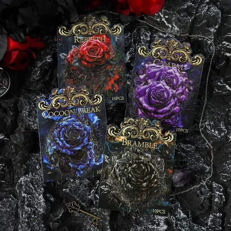 10 ورقة الرجعية القوطية PET كتيب ملصق زهرة كتيب المواد DIY المواد اللاصقة لوازم 178*113 مللي متر الحبس روز سلسلة #4