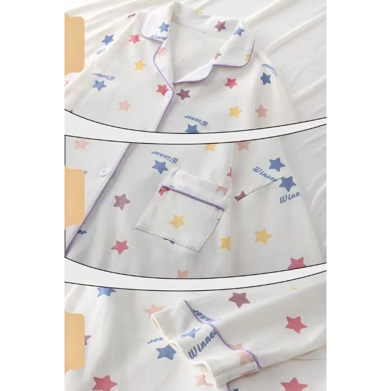 2024 New Women's Pajamas Autumn Long Sleeve Loose Large Size Loungewear Set Cute Cartoon Homewear Cardigan Spring Sleepwear Suit