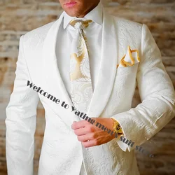 Ivory-esmoquin de boda para hombre, traje ajustado con solapa, chal hecho a medida, para graduación, dos piezas (Traje + pantalón)