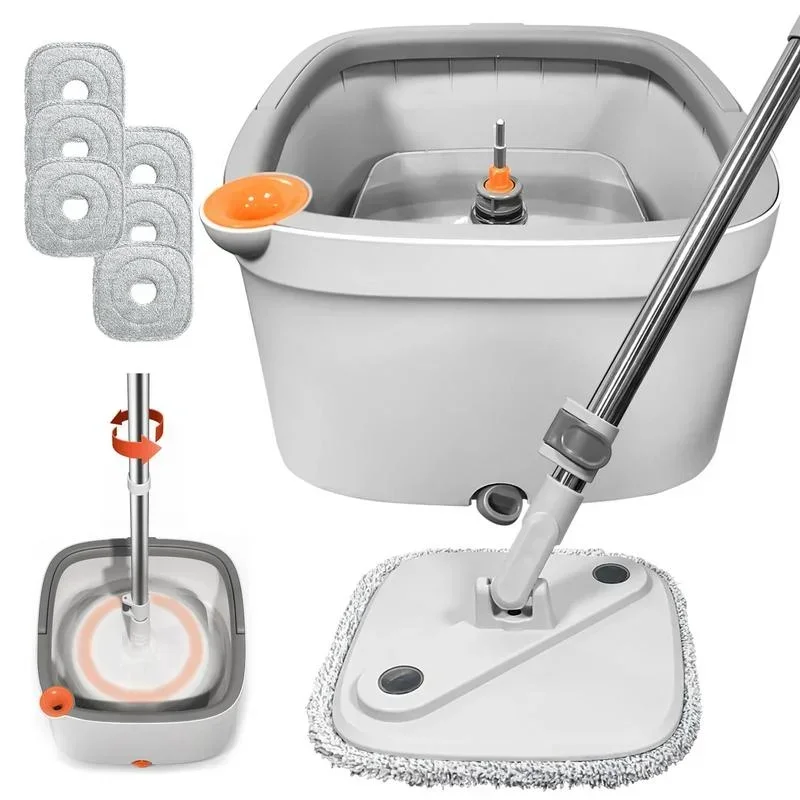 Spin Mop and Bucket with Self Separation Dirty and Clean Water System, Self Wringing 360° Rotating Clean Mop-Head and Bucket Set