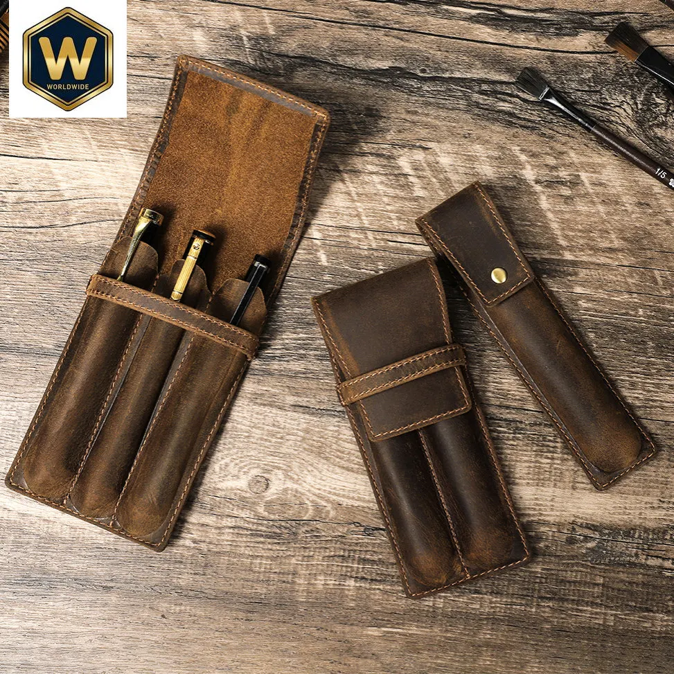 

Кожаный пенал для ручек в стиле ретро из кожи Crazy Horse, стильный креативный 3D-футляр ручной работы из натуральной кожи для студентов