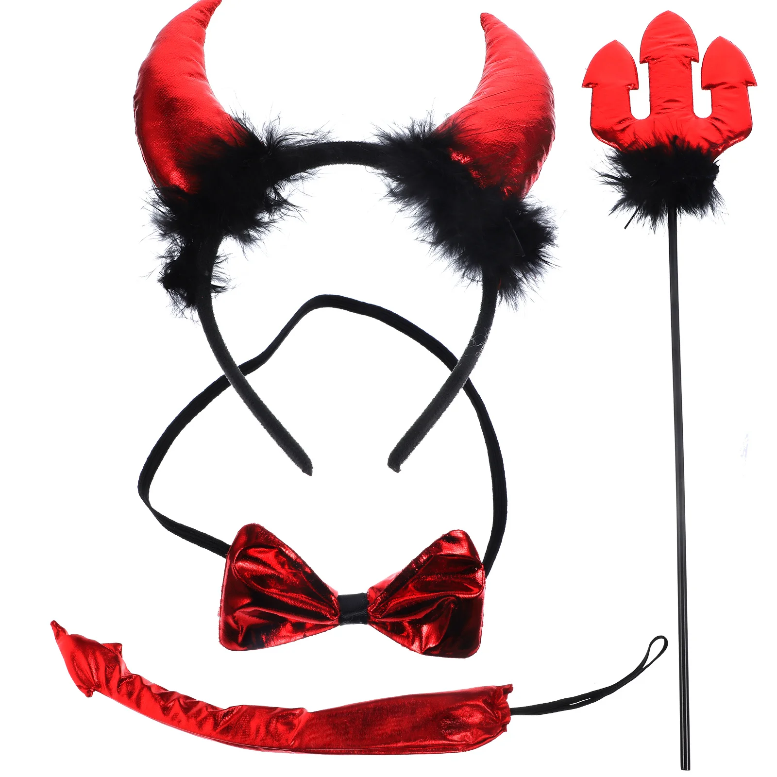 1 Set Puntelli per giochi di ruolo da diavolo Bambini Corna da diavolo Fascia per capelli Coda Papillon Set di costumi cosplay per feste Decorazione di Halloween Divertimento unico